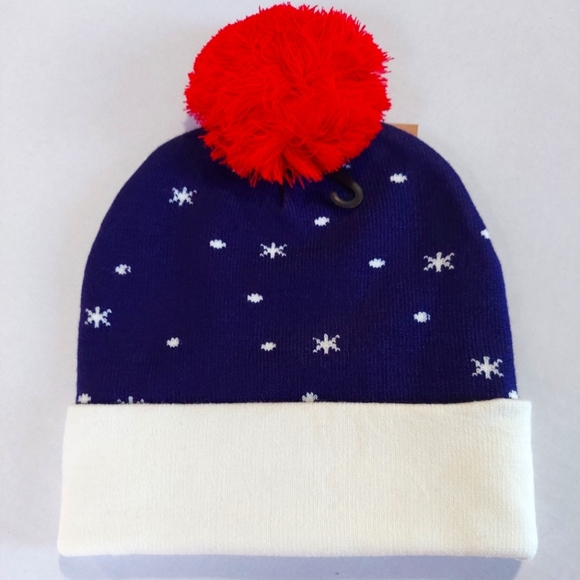 Christmas Beanie Hat Women Men Knit Navy Blue Pom Christmas Hat Beanie Winter - Picture 2 of 12